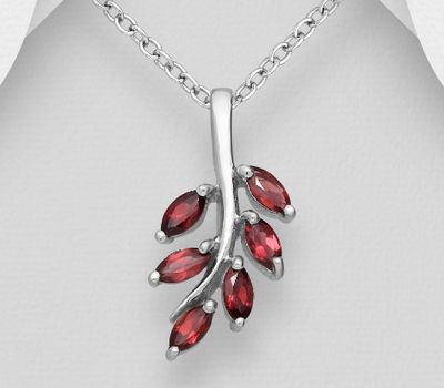 925 Sterling Silver Leaf Pendant, Decorated with Various Gemstones