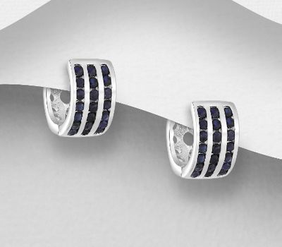 925 Sterling Silver Hoop Earrings, Decorated with Various Gemstones
