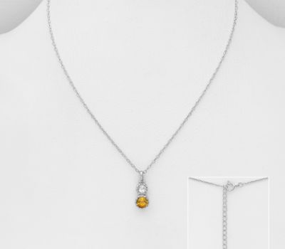 925 Sterling Silver Necklace, Decorated with Citrine and White Topaz