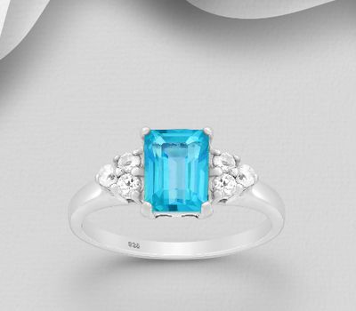 Şəkli böyütmək üçün tiklayın La Preciada - 925 Sterling Silver Ring, Decorated with Paraiba Topaz and White Topaz