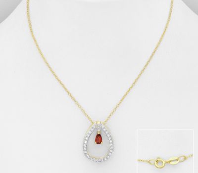 La Preciada - 925 Sterling Silver Necklace, Decorated with Various Gemstones and 1 White Diamond, Plated with 14K Yellow Gold