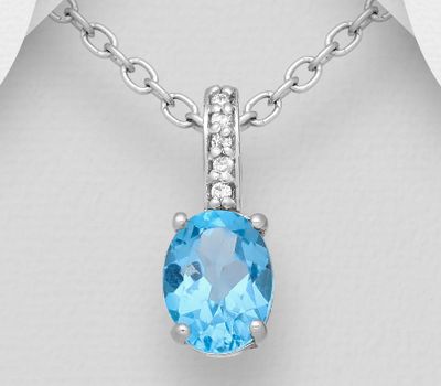 Şəkli böyütmək üçün tiklayın 925 Sterling Silver Pendant, Decorated with CZ Simulated Diamonds and Swiss Blue Topaz