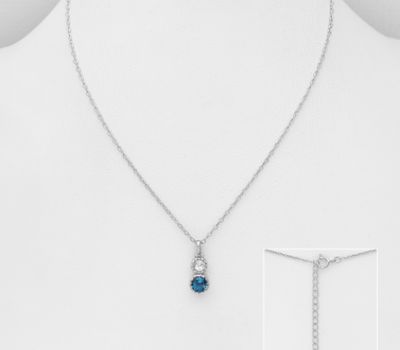 925 Sterling Silver Necklace, Decorated with London Blue Topaz and White Topaz