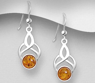 Şəkli böyütmək üçün tiklayın 925 Sterling Silver Hook Earrings, Decorated with Baltic Amber