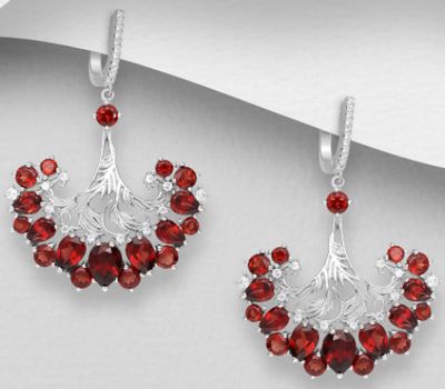 Şəkli böyütmək üçün tiklayın La Preciada - 925 Sterling Silver Omega Lock Earrings, Decorated with Various Gemstones and CZ Simulated Diamonds