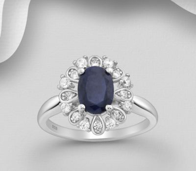Şəkli böyütmək üçün tiklayın La Preciada - 925 Sterling Silver Halo Ring, Decorated with Blue Sapphire and CZ Simulated Diamonds