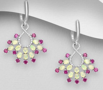 La Preciada - 925 Sterling Silver Infinity Omega Lock Earrings, Decorated with Various Gemstones and CZ Simulated Diamonds