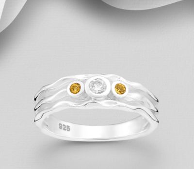 Şəkli böyütmək üçün tiklayın 925 Sterling Silver Ring, Decorated with CZ Simulated Diamonds and Citrine