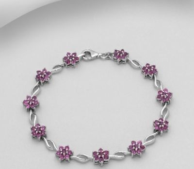 Şəkli böyütmək üçün tiklayın La Preciada - 925 Sterling Silver Flower Bracelet, Decorated with Rhodolites