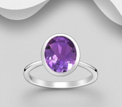 La Preciada - 925 Sterling Silver Solitaire Oval-shaped Ring, Decorated with Gemstones