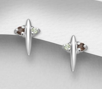 Şəkli böyütmək üçün tiklayın La Preciada 925 Sterling Silver Spike Push-Back Earrings, Decorated with Peridot and Smoky Quartz
