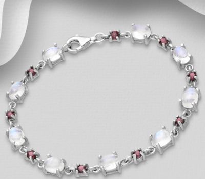 Şəkli böyütmək üçün tiklayın La Preciada - 925 Sterling Silver Bracelet, Decorated with Rhodolite and Rainbow Moonstone