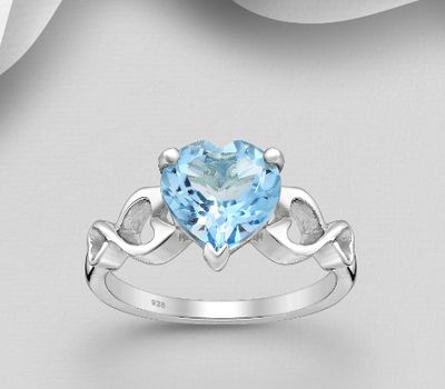 La Preciada - 925 Sterling Silver Heart Ring, Decorated with Sky-Blue Topaz