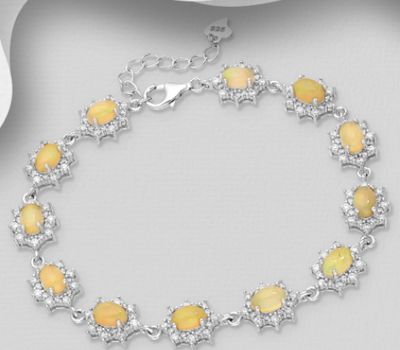 Şəkli böyütmək üçün tiklayın La Preciada - 925 Sterling Silver Oval Halo Bracelet, Decorated with Ethiopian Opal and CZ Simulated Diamonds