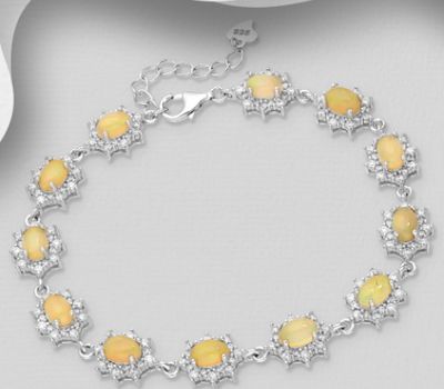 La Preciada - 925 Sterling Silver Oval Halo Bracelet, Decorated with Ethiopian Opal and CZ Simulated Diamonds