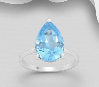 La Preciada - 925 Sterling Silver Solitaire Ring, Decorated with Sky-Blue Topaz
