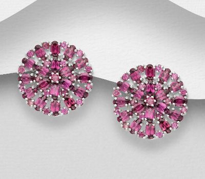 Şəkli böyütmək üçün tiklayın La Preciada - 925 Sterling Silver Omega Lock Earrings, Decorated with Rhodolite