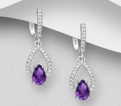 Şəkli böyütmək üçün tiklayın La Preciada - 925 Sterling Silver Omega Lock Earrings, Decorated with Various Gemstones and CZ Simulated Diamonds