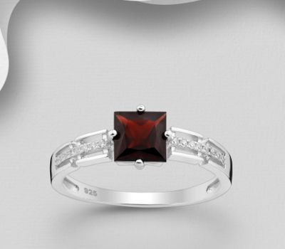 Şəkli böyütmək üçün tiklayın La Preciada - 925 Sterling Silver Ring, Decorated With CZ Simulated Diamonds and Garnet