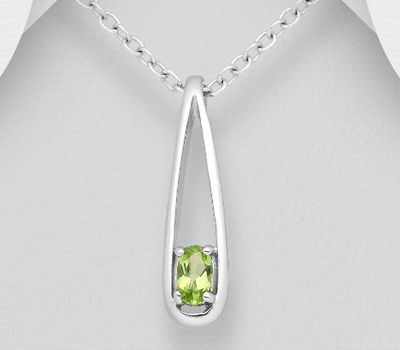 925 Sterling Silver Solitaire Pendant, Decorated with Peridot