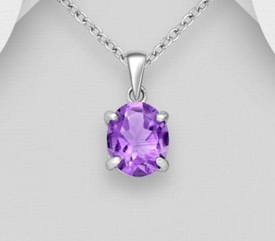 La Preciada - 925 Sterling Silver Solitaire Pendant, Decorated with Amethyst