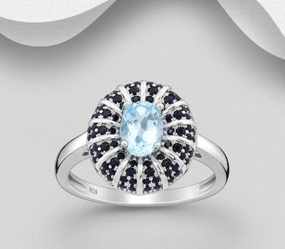 Şəkli böyütmək üçün tiklayın La Preciada - 925 Sterling Silver Oval Ring, Decorated with CZ Simulated Diamonds and Sky-Blue Topaz