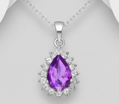 Şəkli böyütmək üçün tiklayın La Preciada - 925 Sterling Silver Halo Pendant, Decorated with Amethyst and White Topaz