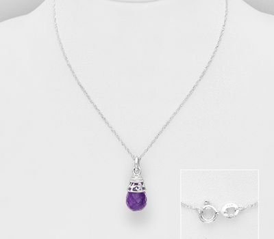 Şəkli böyütmək üçün tiklayın 925 Sterling Silver Necklace, Decorated with Gemstone Beads, Stone shape and size will vary.