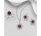 La Preciada - 925 Sterling Silver Omega Lock Earrings, Ring and Pendant Jewelry Set, Decorated with Gemstones