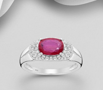 Şəkli böyütmək üçün tiklayın La Preciada - 925 Sterling Silver Ring, Decorated with CZ Simulated Diamonds and Ruby