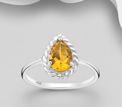 Şəkli böyütmək üçün tiklayın La Preciada - 925 Sterling Silver Droplet Ring, Decorated with Citrine