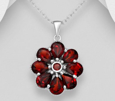 Şəkli böyütmək üçün tiklayın La Preciada - 925 Sterling Silver Flower Pendant, Decorated with Garnets
