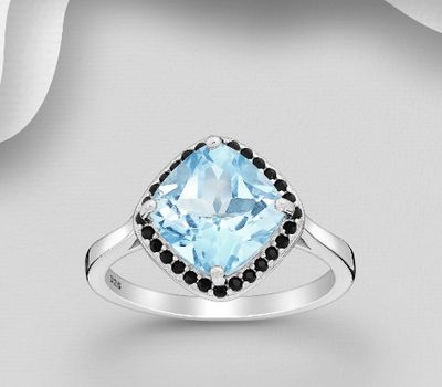 Şəkli böyütmək üçün tiklayın La Preciada - 925 Sterling Silver Rhombus Ring, Decorated with CZ Simulated Diamonds and Sky-Blue Topaz