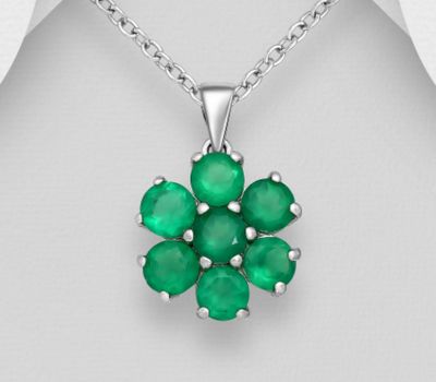 Şəkli böyütmək üçün tiklayın La Preciada - 925 Sterling Silver Flower Pendant, Decorated with Green Agate