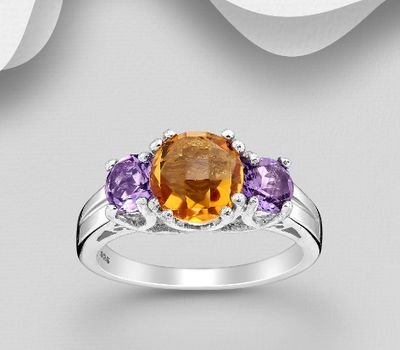 Malın səhifəsinə keç La Preciada - 925 Sterling Silver Ring, Decorated with Amethyst and Citrine