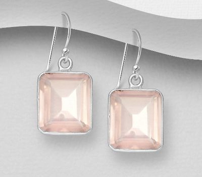 Şəkli böyütmək üçün tiklayın 925 Sterling Silver Hook Earrings, Decorated with Rose Quartz