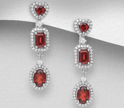 La Preciada - 925 Sterling Silver Halo Heart, Rectangle and Oval Earrings, Decorated with Various Gemstones and CZ Simulated Diamonds