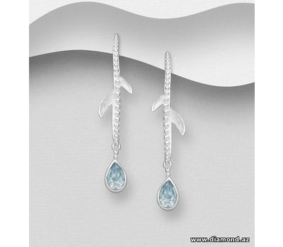 Şəkli böyütmək üçün tiklayın 925 Sterling Silver Push-Back Earrings, Decorated with Sky-Blue Topaz