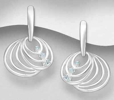Şəkli böyütmək üçün tiklayın 925 Sterling Silver Push-Back Earrings, Decorated with Sky-Blue Topaz