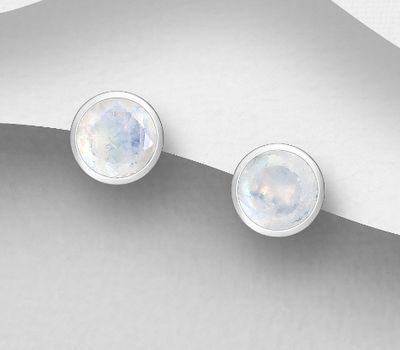 925 Sterling Silver Push-Back Earrings, Decorated with Rainbow Moonstone