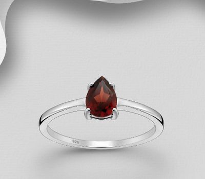 Malın səhifəsinə keç La Preciada - 925 Sterling Silver Droplet Ring, Decorated with Garnet