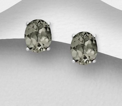 La Preciada - 925 Sterling Silver Oval Push-Back Earrings, Decorated with Smoky Quartz