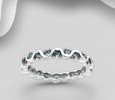 La Preciada - 925 Sterling Silver Band Ring, Decorated with Gemstones, 3 mm Wide