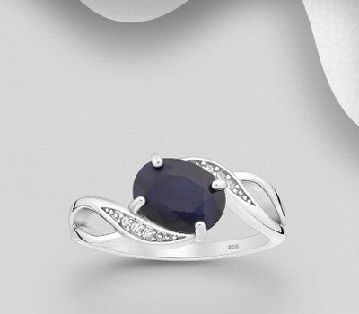 Şəkli böyütmək üçün tiklayın La Preciada - 925 Sterling Silver Ring, Decorated with CZ Simulated Diamonds and Blue Sapphire