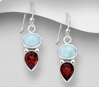 Şəkli böyütmək üçün tiklayın 925 Sterling Silver Hook Earrings, Decorated with Various Gemstones