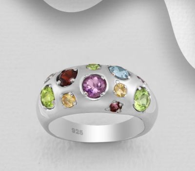 Şəkli böyütmək üçün tiklayın La Preciada - 925 Sterling Silver Band Ring, Decorated with Amethysts, Citrines, Garnets, Peridots and Sky-Blue Topaz