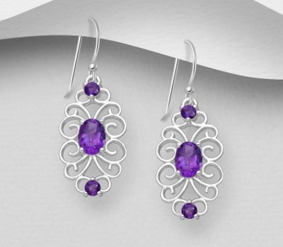 Şəkli böyütmək üçün tiklayın La Preciada - 925 Sterling Silver Swirl Hook Earrings, Decorated with Various Gemstones