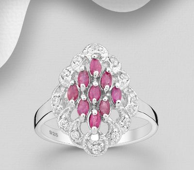 Şəkli böyütmək üçün tiklayın 925 Sterling Silver Ring, Decorated with CZ Simulated Diamonds and Various Gemstones