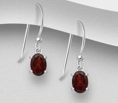 Şəkli böyütmək üçün tiklayın La Preciada - 925 Sterling Silver Oval Hook Earrings, Decorated with Garnet