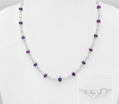 925 Sterling Silver Necklace, Beaded with Various Gemstones